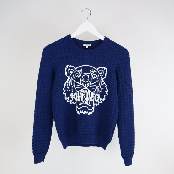 Kenzo Sweaters - Kenzo Blue Silicon Tiger Wool Textured Pullover